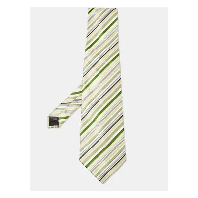 Boss by Hugo Boss Green/Yellow Diagonal Striped Silk Traditional Tie