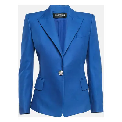 Balmain Blue Cotton Button Detail Single Breasted Blazer