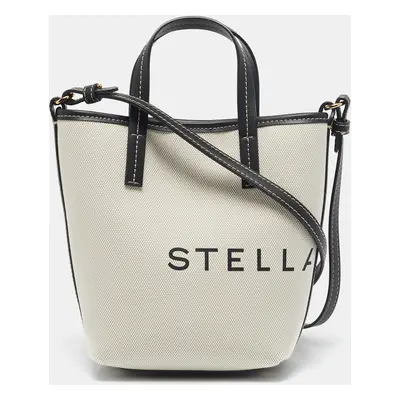 Stella McCartney Cream/Black Canvas and Leather Small Logo Tote