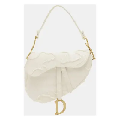 Dior White Canvas Saddle Shoulder Bag