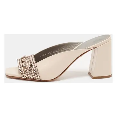 Gina Beige Patent Crystal Embellished Mules Size