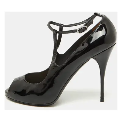 Valentino Black Patent Leather Mary Jane Peep Toe Pumps Size