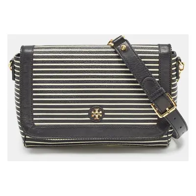 Tory Burch Black/White Stripe Leather Kerrington Crossbody Bag