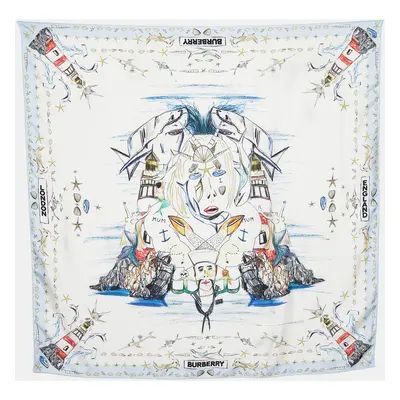 Burberry White Marine Sketch Print Silk Scarf