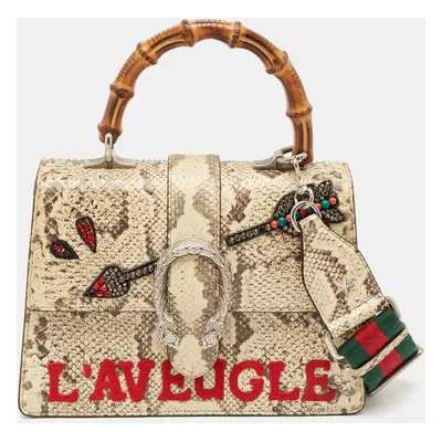 Gucci Cream Python Dionysus Bamboo Top Handle Bag