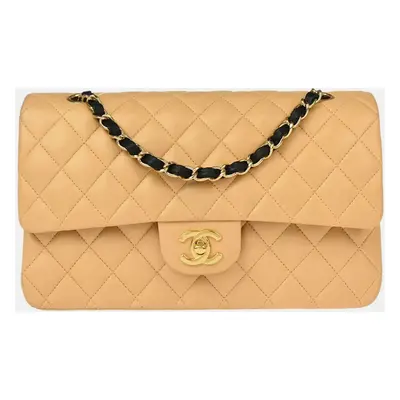 Chanel Beige Lambskin Leather Medium Classic Double Flap Shoulder Bag