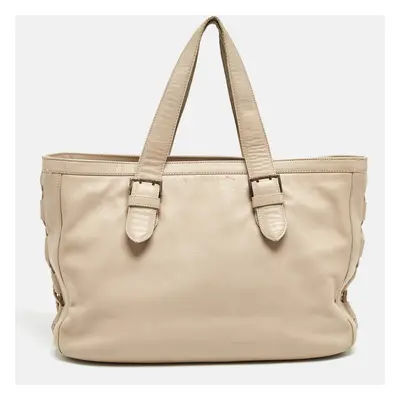 Roberto Cavalli Beige Leather Middle Zip Tote