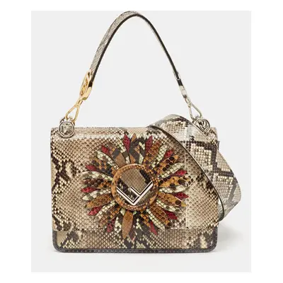 Fendi Beige Python Kan I F Logo Top Handle Bag