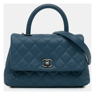 Chanel Blue Mini Quilted Caviar Coco Top Handle Bag