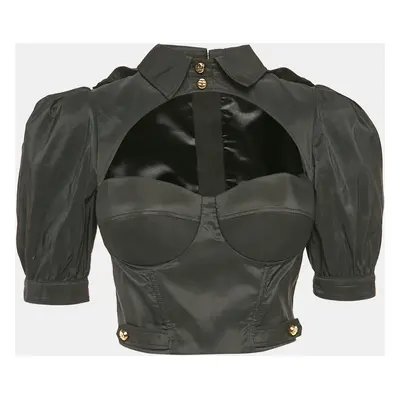 Elisabetta Franchi Black Cut-Out Sweetheart Neck Detail Blouse