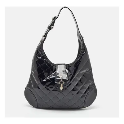 Burberry Black Quilted Patent Leather Brooke Hobo