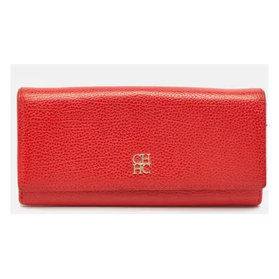 CH Carolina Herrera Red Leather Flap Continental Wallet