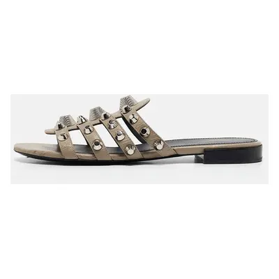 Balenciaga Grey Leather Arena Flat Sandals Size 39.5