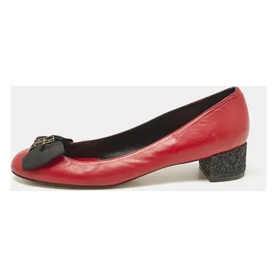 CH Carolina Herrera Red/Black Leather Bow Flats Size