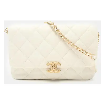 Chanel White Caviar Leather Shoulder Bag