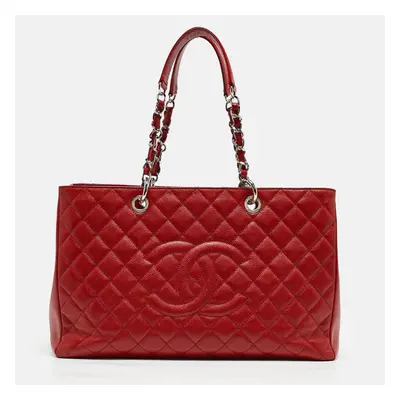 Chanel Red Quilted Caviar Leather Grand Shopper Tote