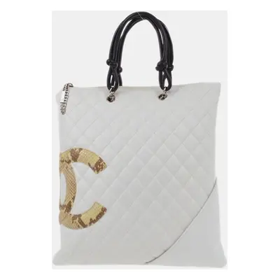 Chanel White Calfskin Cambon Ligne Tote Handbag