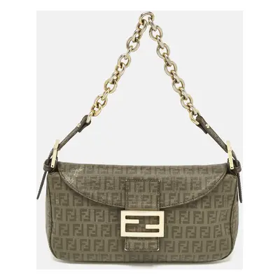 Fendi Green Zucchino Coated Canvas Forever Baguette Bag