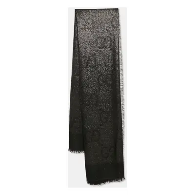 Gucci Metallic Black GG Wool Blend Scarf