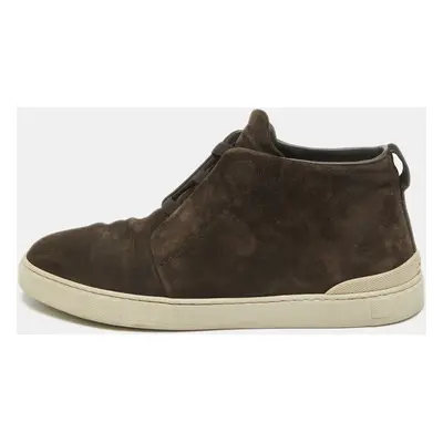 Ermenegildo Zegna Brown Suede Triple Stitch High Top Sneakers Size 43.5