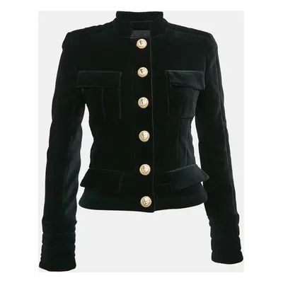 Balmain Black Velvet Button Detail Single Breasted Jacket