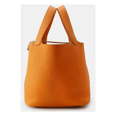 Hermes Orange Taurillon Clemence Leather Picotin Lock MM Tote Bag