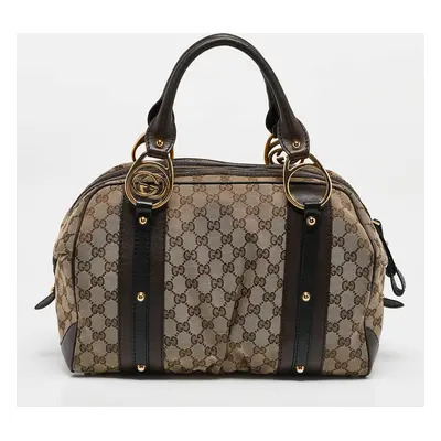 Gucci Beige/Brown GG Canvas and Leather G Interlocking Bowler Bag