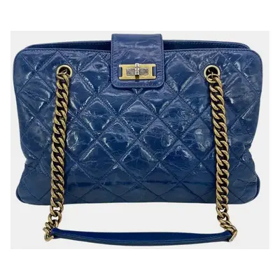 Chanel Blue Glazed Calfskin Quilted Tote Bag