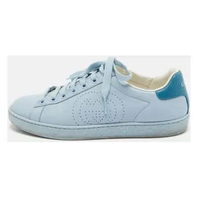 Gucci Blue Leather Perforated Interlocking G Ace Sneakers Size 35.5