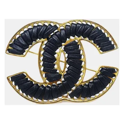 Chanel Black Gold CC Brooch Pin