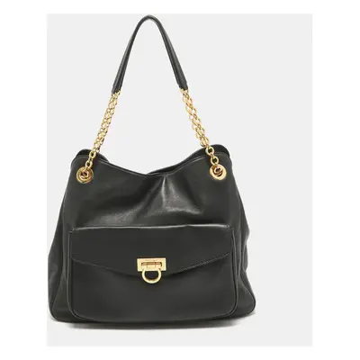 Salvatore Ferragamo Black Leather Sheba Chain Tote