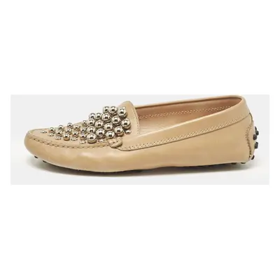 Tod's Beige Leather Studded Slip On Loafers Size