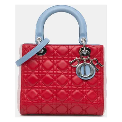 Dior Red Tricolor Lambskin Cannage Medium Lady Dior Tote Bag