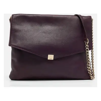 CH Carolina Herrera Dark Purple Leather Envelope Flap Shoulder Bag