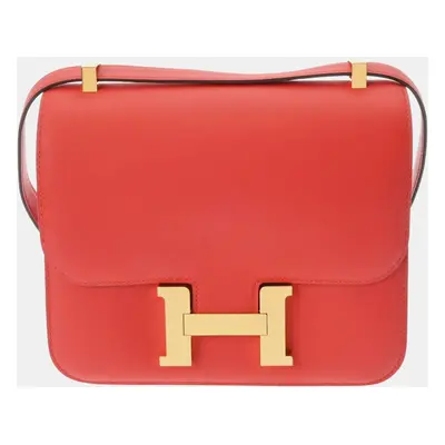 Hermes Rouge Pivoine Swift Leather Constance Shoulder Bag