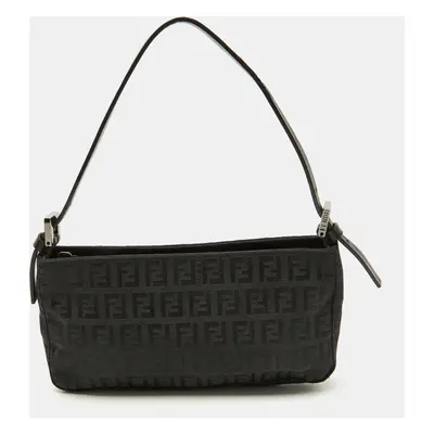 Fendi Black Zucchino Canvas and Leather Mini Pochette Bag