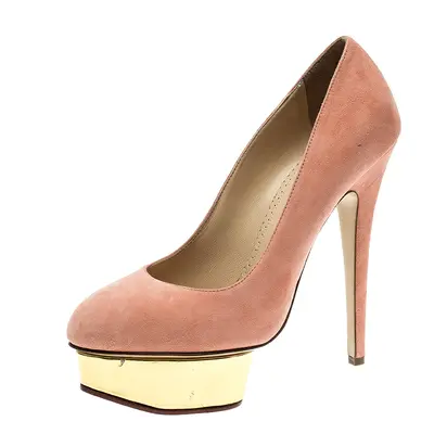 Charlotte Olympia Salmon Pink Suede Dolly Platform Pumps Size