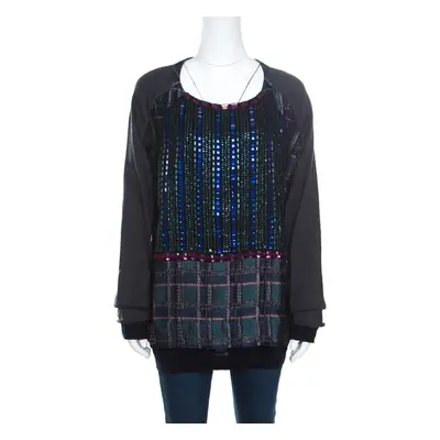 Marni Multicolor Crystal Embellished Bodice Detail Raglan Sleeve Pullover