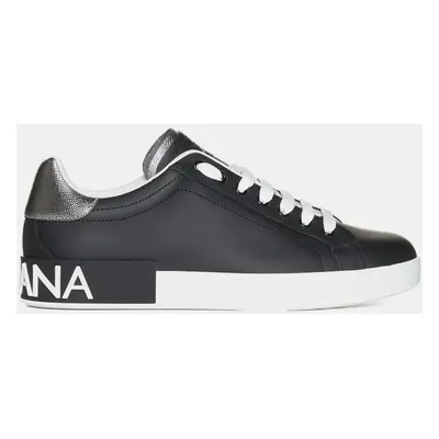 Dolce & Gabbana Black Silver Portofino Leather Sneakers Men’s IT