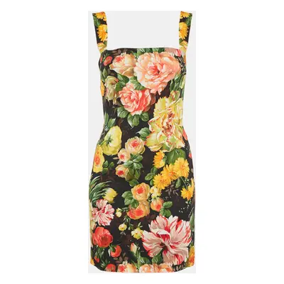 Dolce & Gabbana Black Floral Print Crepe Mini Dress