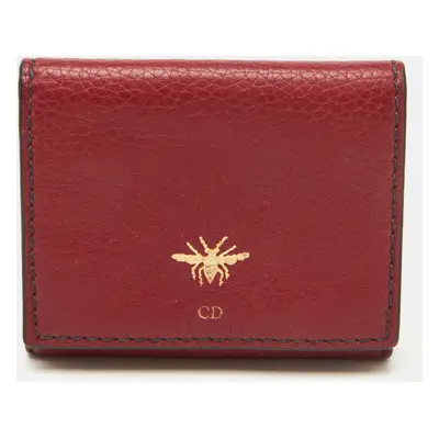 Dior Burgundy Leather D Bee Flap Bifold Wallet