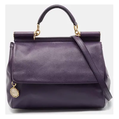 Dolce & Gabbana Purple Leather Miss Sicily Top Handle Bag