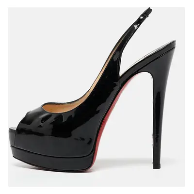 Christian Louboutin Black Patent Leather Private Number Slingback Pumps Size