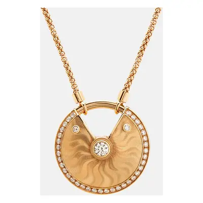 Cartier Amulette De Cartier Diamond 18k Rose Gold Guilloche Large Model Necklace