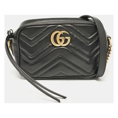 Gucci Black Matelasse Leather Mini GG Marmont Shoulder Bag