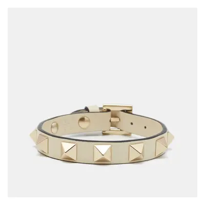 Valentino Rockstud Biege Leather Gold Tone Bracelet