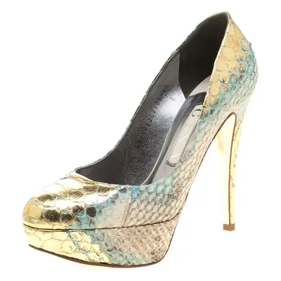 Gina Multicolor Metallic Python Leather Platform Pumps Size 37.5