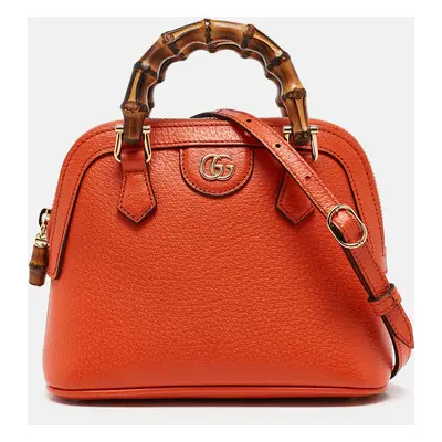 Gucci Orange Leather Mini Bamboo Diana Dome Satchel