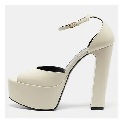 Saint Laurent Cream Leather Jodie Ankle Strap Sandals Size 38.5