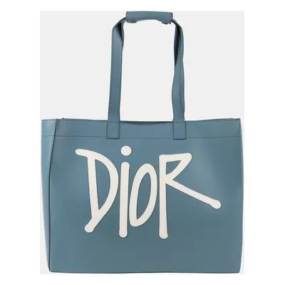 Dior Blue Leather Sean Stussy Shopper Shoulder Bag